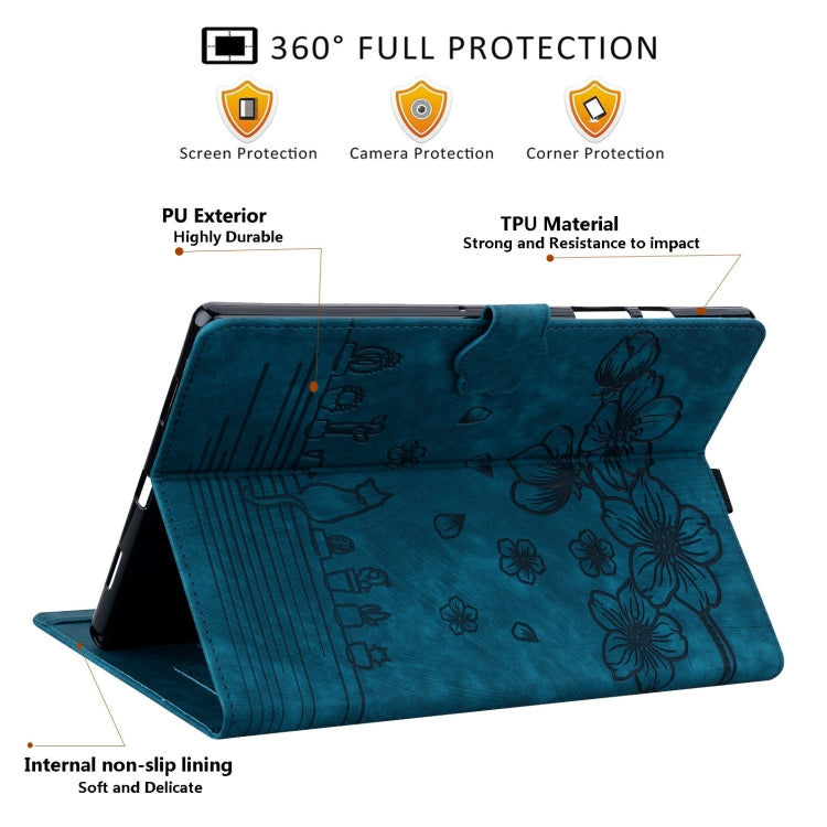 For Lenovo Tab M10 3rd Gen Cartoon Sakura Cat Embossed Leather Tablet Case(Blue) - Lenovo by PMC TechLife | Online Shopping South Africa | PMC TechLife | Buy Now Pay Later Mobicred