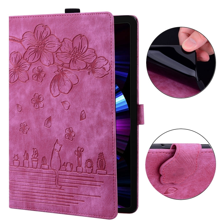 For Lenovo Xiaoxin Pad Pro 12.7 2025 Cartoon Sakura Cat Embossed Leather Tablet Case(Rose Red) - Lenovo by PMC TechLife | Online Shopping South Africa | PMC TechLife | Buy Now Pay Later Mobicred