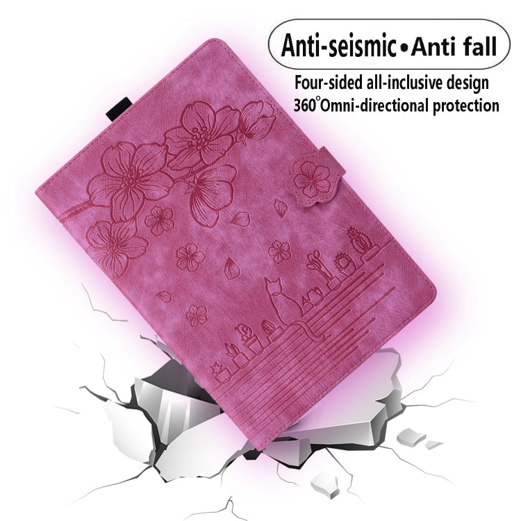 For Lenovo Xiaoxin Pad Pro 12.7 2025 Cartoon Sakura Cat Embossed Leather Tablet Case(Rose Red) - Lenovo by PMC TechLife | Online Shopping South Africa | PMC TechLife | Buy Now Pay Later Mobicred