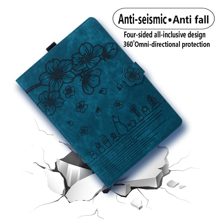 For Lenovo Xiaoxin Pad Pro 12.7 2025 Cartoon Sakura Cat Embossed Leather Tablet Case(Blue) - Lenovo by PMC TechLife | Online Shopping South Africa | PMC TechLife | Buy Now Pay Later Mobicred