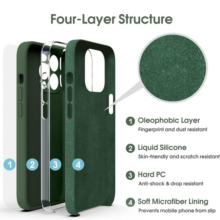 For iPhone 16 Pro Max Microfiber Liquid Silicone Shockproof Phone Case(Dark Green) - iPhone 16 Pro Max Cases by PMC Jewellery | Online Shopping South Africa | PMC Jewellery | Buy Now Pay Later Mobicred