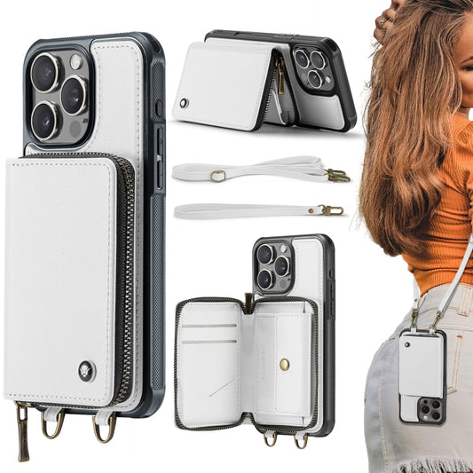 For iPhone 16 Pro Max JEEHOOD C22 Series Zipper Wallet Leather Phone Case with Dual Lanyard(White) - iPhone 16 Pro Max Cases by JEEHOOD | Online Shopping South Africa | PMC Jewellery | Buy Now Pay Later Mobicred