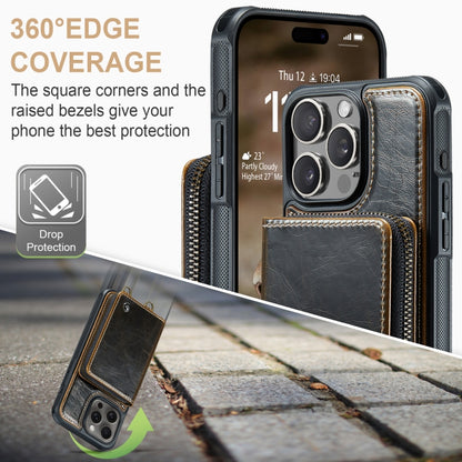 For iPhone 16 Pro Max JEEHOOD C22 Series Zipper Wallet Leather Phone Case with Dual Lanyard(Coffee) - iPhone 16 Pro Max Cases by JEEHOOD | Online Shopping South Africa | PMC Jewellery | Buy Now Pay Later Mobicred