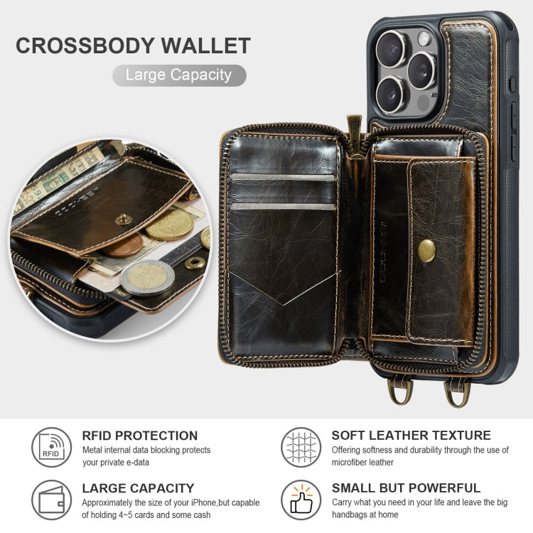 For iPhone 16 Pro Max JEEHOOD C22 Series Zipper Wallet Leather Phone Case with Dual Lanyard(Coffee) - iPhone 16 Pro Max Cases by JEEHOOD | Online Shopping South Africa | PMC Jewellery | Buy Now Pay Later Mobicred