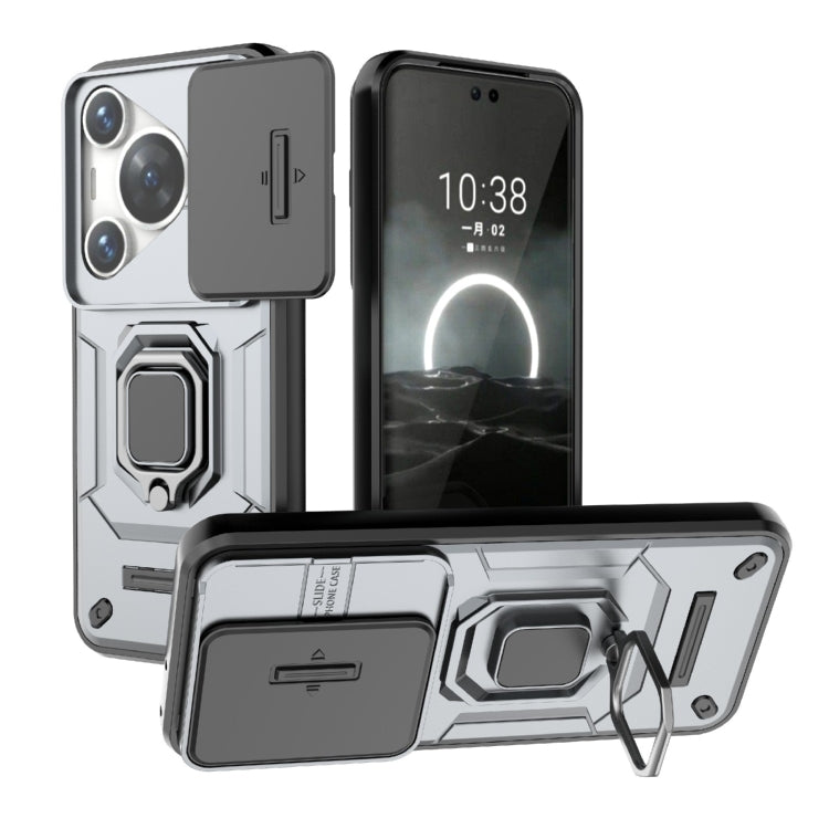 For Huawei Pura 70 Pro / Pura 70 Pro+ Sliding Camshield TPU + PC Shockproof Phone Case with Holder(Grey) - Huawei Cases by PMC Jewellery | Online Shopping South Africa | PMC Jewellery | Buy Now Pay Later Mobicred