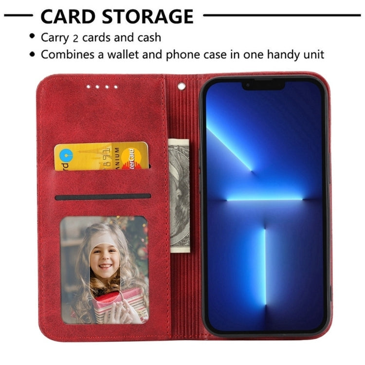For iPhone 16e Cubic Grid Calf Texture Magnetic Leather Phone Case(Red) - iPhone 16e Cases by PMC TechLife | Online Shopping South Africa | PMC TechLife | Buy Now Pay Later Mobicred