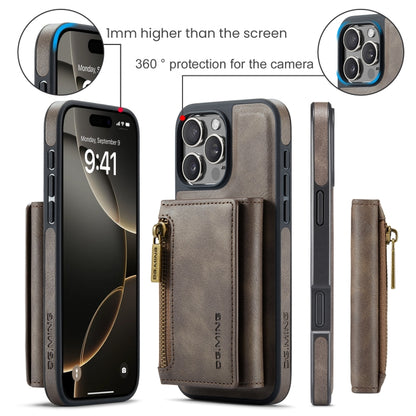 For iPhone 16 Pro Max DG.MING M5 Series Zip RFID Multi Card Detachable Leather Phone Case(Coffee) - iPhone 16 Pro Max Cases by DG.MING | Online Shopping South Africa | PMC Jewellery | Buy Now Pay Later Mobicred