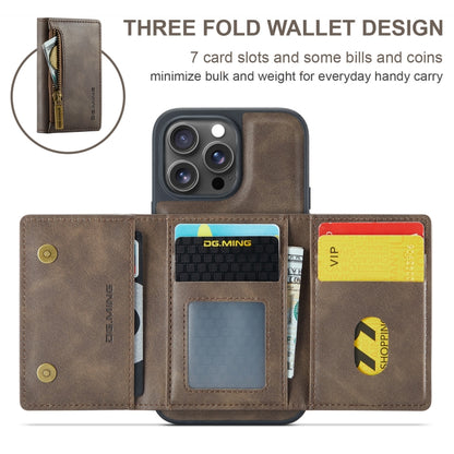 For iPhone 16 Pro Max DG.MING M5 Series Zip RFID Multi Card Detachable Leather Phone Case(Coffee) - iPhone 16 Pro Max Cases by DG.MING | Online Shopping South Africa | PMC Jewellery | Buy Now Pay Later Mobicred