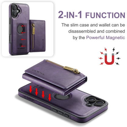 For iPhone 16 Plus DG.MING M5 Series Zip RFID Multi Card Detachable Leather Phone Case(Purple) - iPhone 16 Plus Cases by DG.MING | Online Shopping South Africa | PMC Jewellery | Buy Now Pay Later Mobicred