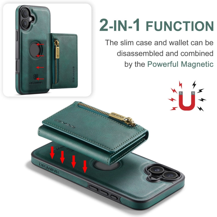 For iPhone 16 DG.MING M5 Series Zip RFID Multi Card Detachable Leather Phone Case(Green) - iPhone 16 Cases by DG.MING | Online Shopping South Africa | PMC Jewellery | Buy Now Pay Later Mobicred