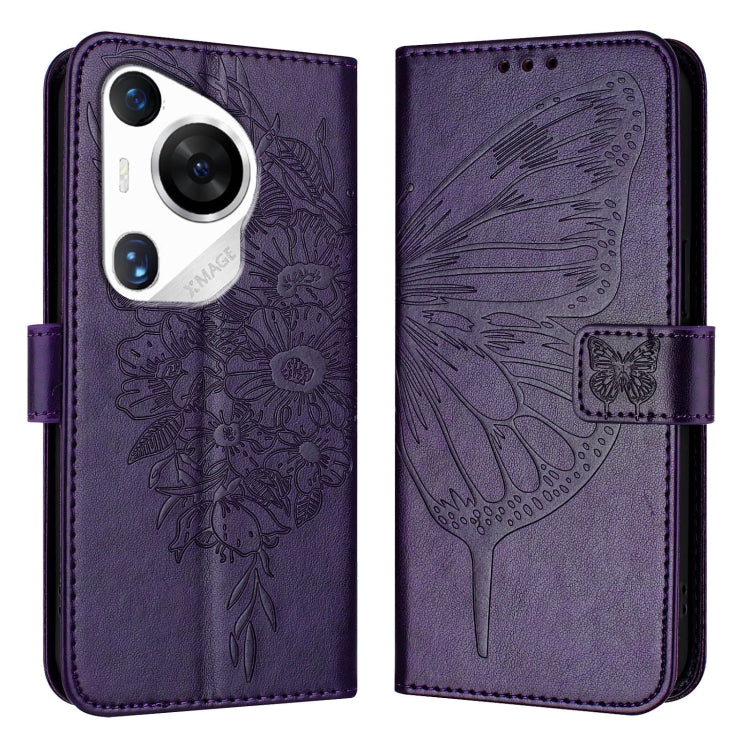 For Huawei Pura 70 Pro Embossed Butterfly Leather Phone Case(Dark Purple) - Huawei Cases by PMC Jewellery | Online Shopping South Africa | PMC Jewellery | Buy Now Pay Later Mobicred