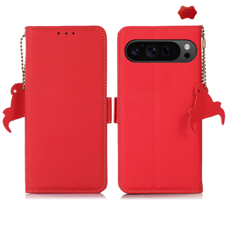 For Google Pixel 9 Pro Side-Magnetic TJ Genuine Leather RFID Phone Case(Red) - Google Cases by PMC TechLife | Online Shopping South Africa | PMC TechLife | Buy Now Pay Later Mobicred