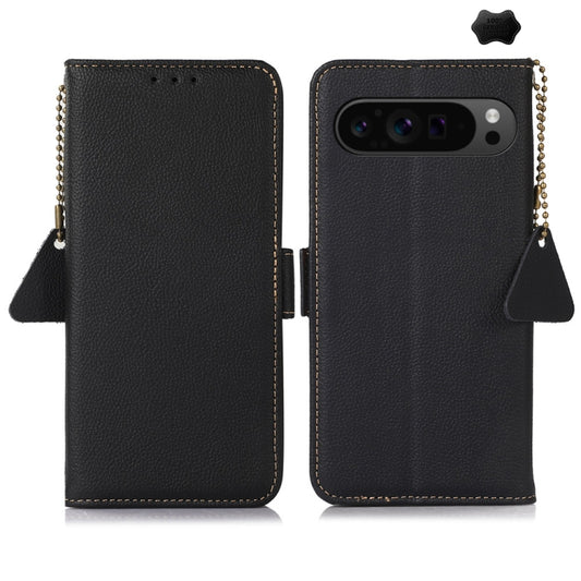 For Google Pixel 9 Pro Side-Magnetic TJ Genuine Leather RFID Phone Case(Black) - Google Cases by PMC Jewellery | Online Shopping South Africa | PMC Jewellery | Buy Now Pay Later Mobicred