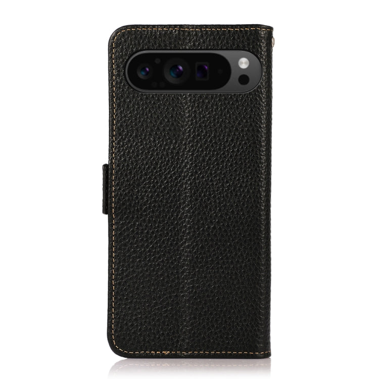 For Google Pixel 9 Pro KHAZNEH Side-Magnetic Litchi Genuine Leather RFID Phone Case(Black) - free shipping - PMC TechLife - Order now!
