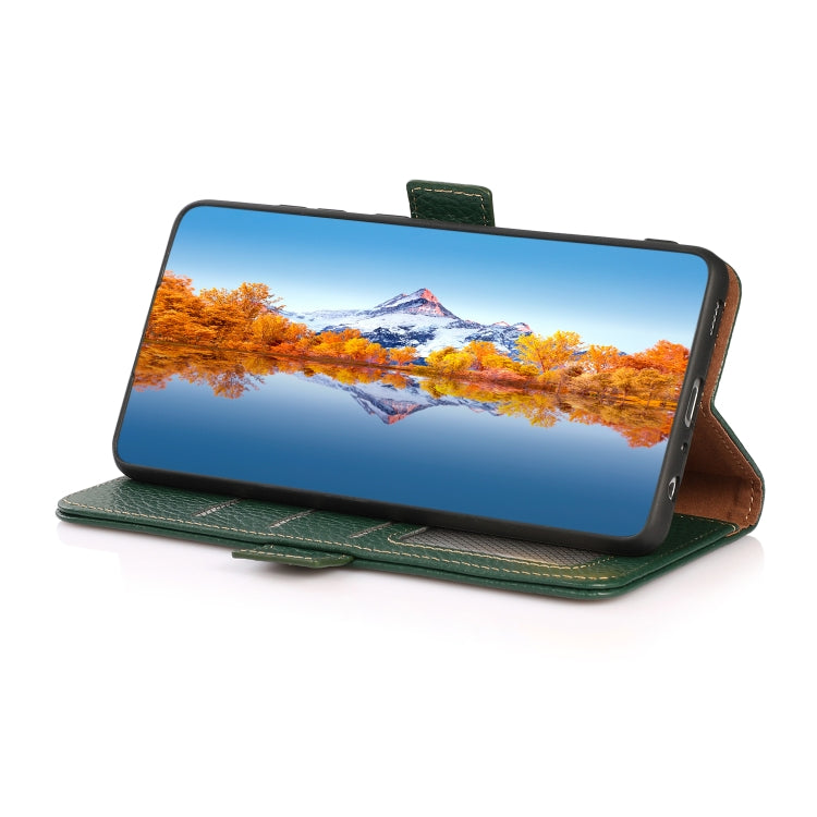 For Google Pixel 9a KHAZNEH Side-Magnetic Litchi Genuine Leather RFID Phone Case(Green) - Google Cases by PMC TechLife | Online Shopping South Africa | PMC TechLife | Buy Now Pay Later Mobicred