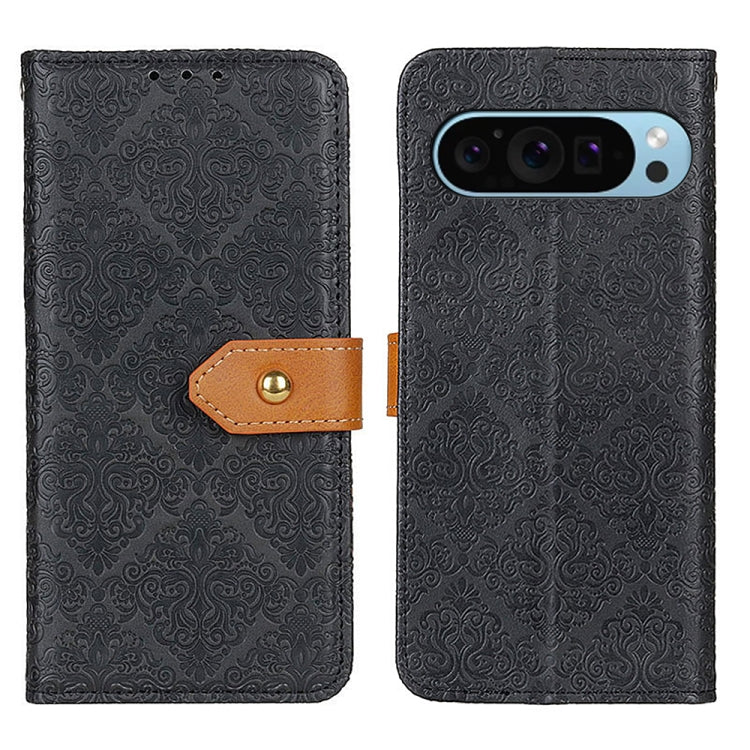 For Google Pixel 9 European Floral Embossed Leather Phone Case(Black) - Google Cases by PMC Jewellery | Online Shopping South Africa | PMC Jewellery | Buy Now Pay Later Mobicred