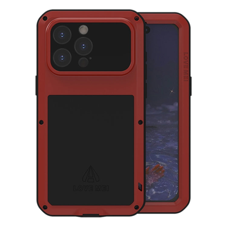 For iPhone 15 Pro Max LOVE MEI Metal Shockproof Life Waterproof Dustproof Phone Case(Red) - free shipping - PMC TechLife - Order now!