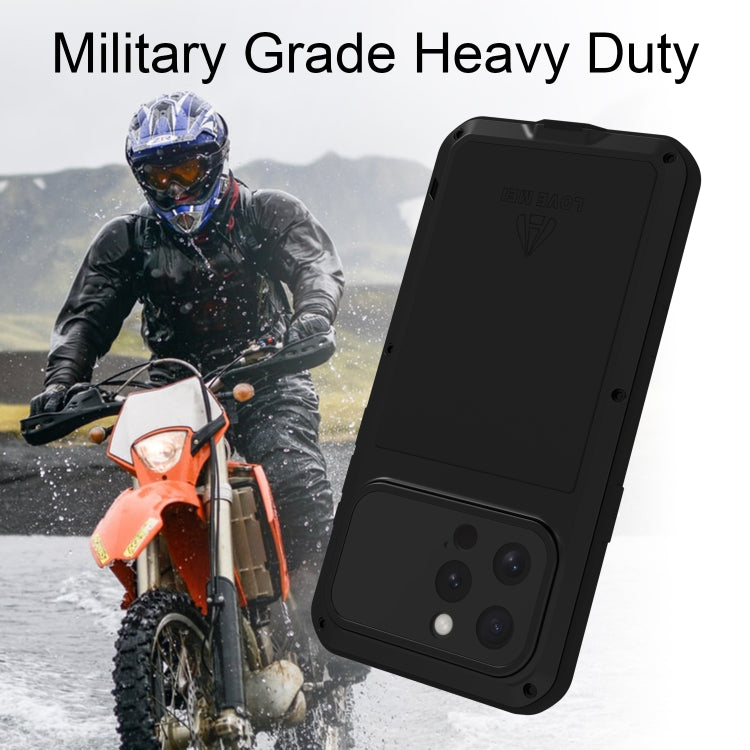 For iPhone 16 Pro Max LOVE MEI Metal Shockproof Life Waterproof Dustproof Phone Case(Black) - iPhone 16 Pro Max Tempered Glass by LOVE MEI | Online Shopping South Africa | PMC Jewellery | Buy Now Pay Later Mobicred