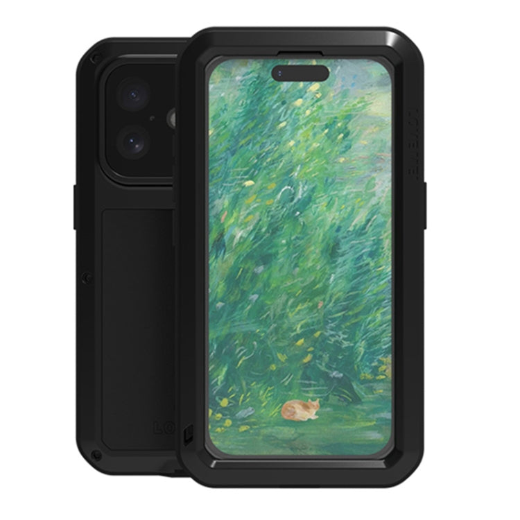 For iPhone 16 LOVE MEI Metal Shockproof Life Waterproof Dustproof Phone Case(Black) - free shipping - PMC Jewellery - Order now!