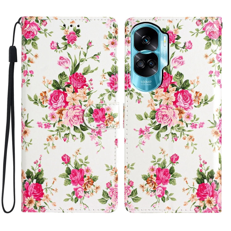 For Honor 90 Lite Colored Drawing Leather Phone Case(Peonies) - Honor Cases by PMC TechLife | Online Shopping South Africa | PMC TechLife