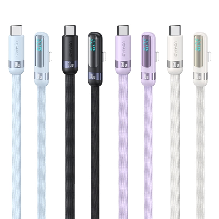 USAMS US-SJ652 PD 30W USB-C/Type-C to 8 Pin Aluminum Alloy Digital Display Fast Charging Elbow Data Cable, Length: 1.2m(Purple) - 2 in 1 Cable by USAMS | Online Shopping South Africa | PMC Jewellery | Buy Now Pay Later Mobicred