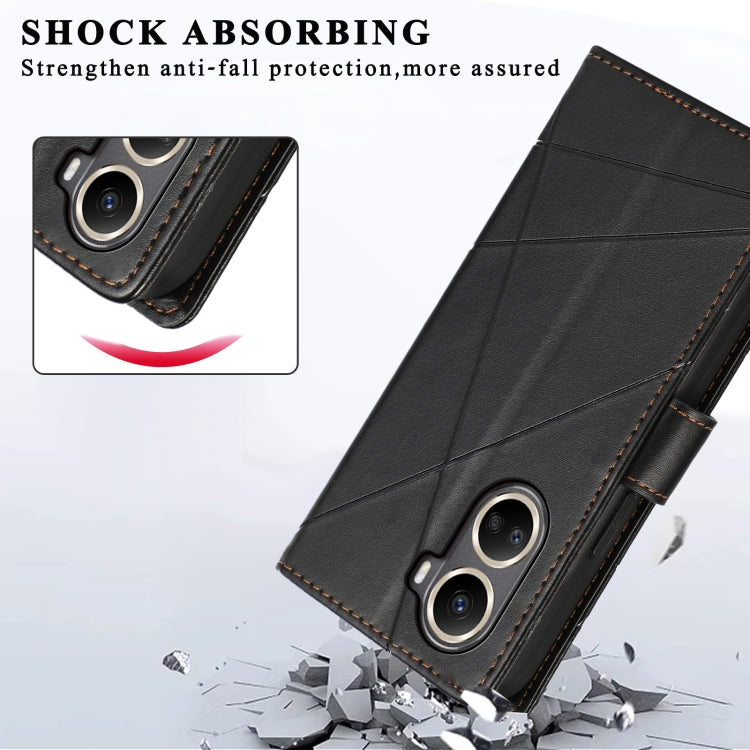 For Huawei nova 10 SE PU Genuine Leather Texture Embossed Line Phone Case(Black) - Huawei Cases by PMC TechLife | Online Shopping South Africa | PMC TechLife