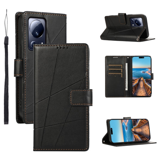 For Xiaomi 13 Lite PU Genuine Leather Texture Embossed Line Phone Case(Black) - 13 Lite Cases by PMC Jewellery | Online Shopping South Africa | PMC Jewellery | Buy Now Pay Later Mobicred