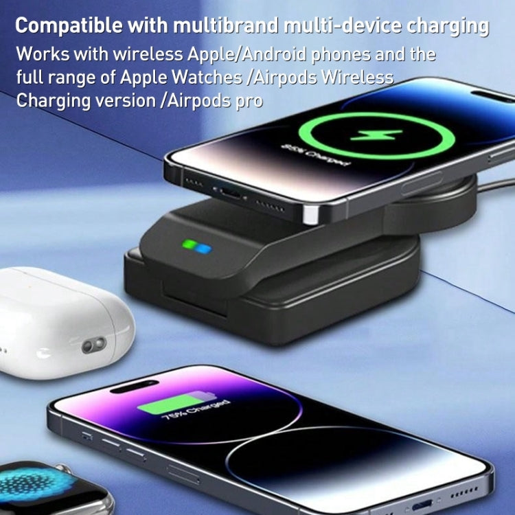 B-23 3 in 1 Foldable Magnetic Wireless Charger Phone Holder, Plug:US Plug(White) - Wireless Charger by PMC TechLife | Online Shopping South Africa | PMC TechLife