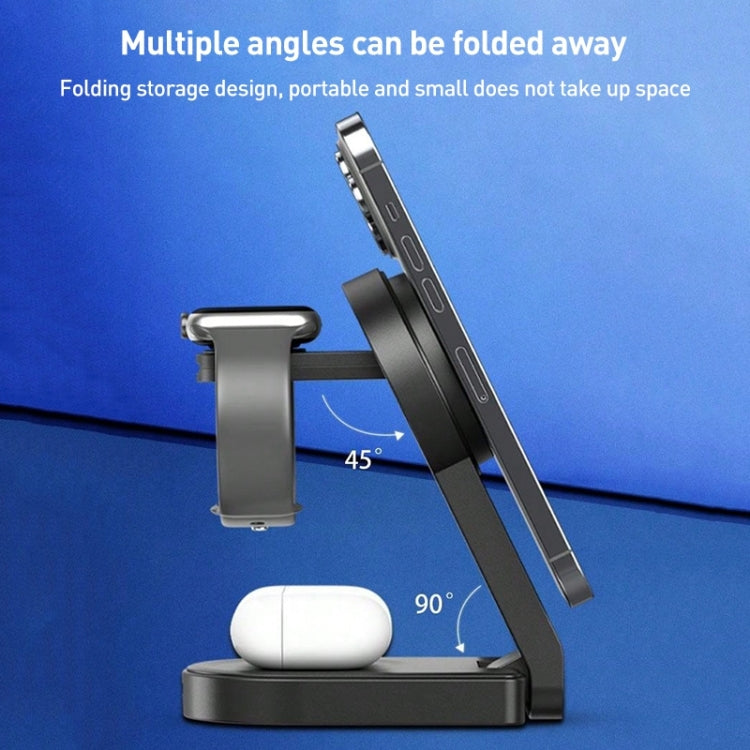 B-23 3 in 1 Foldable Magnetic Wireless Charger Phone Holder, Plug:US Plug(White) - Wireless Charger by PMC TechLife | Online Shopping South Africa | PMC TechLife