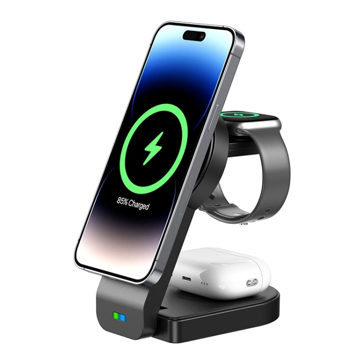 B-23 3 in 1 Foldable Magnetic Wireless Charger Phone Holder, Plug:AU Plug(Black) - Wireless Charger by PMC TechLife | Online Shopping South Africa | PMC TechLife