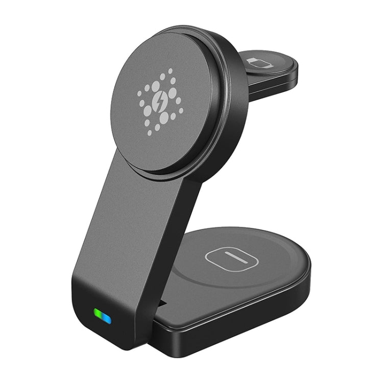 B-23 3 in 1 Foldable Magnetic Wireless Charger Phone Holder, Plug:AU Plug(Black) - Wireless Charger by PMC TechLife | Online Shopping South Africa | PMC TechLife