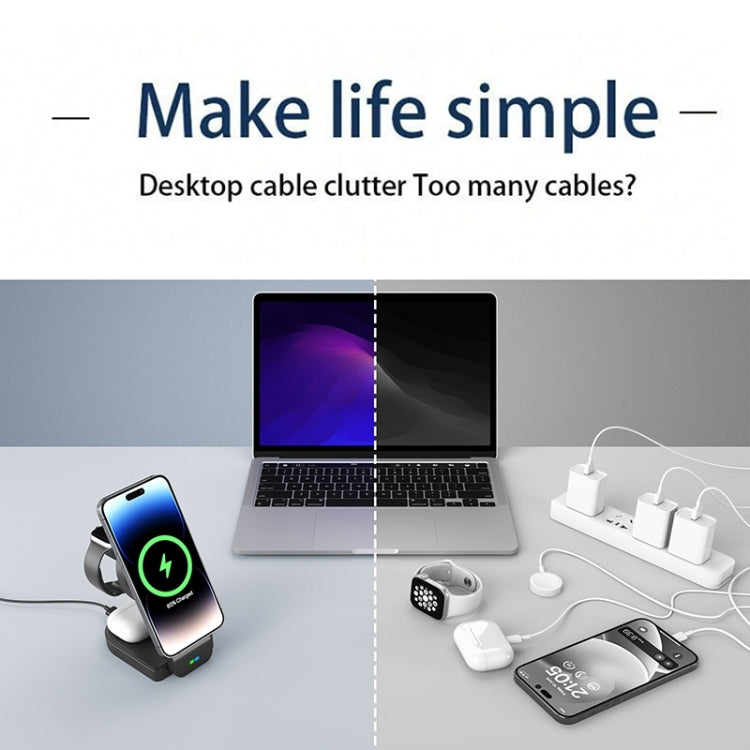 B-23 3 in 1 Foldable Magnetic Wireless Charger Phone Holder, Plug:AU Plug(White) - Wireless Charger by PMC TechLife | Online Shopping South Africa | PMC TechLife