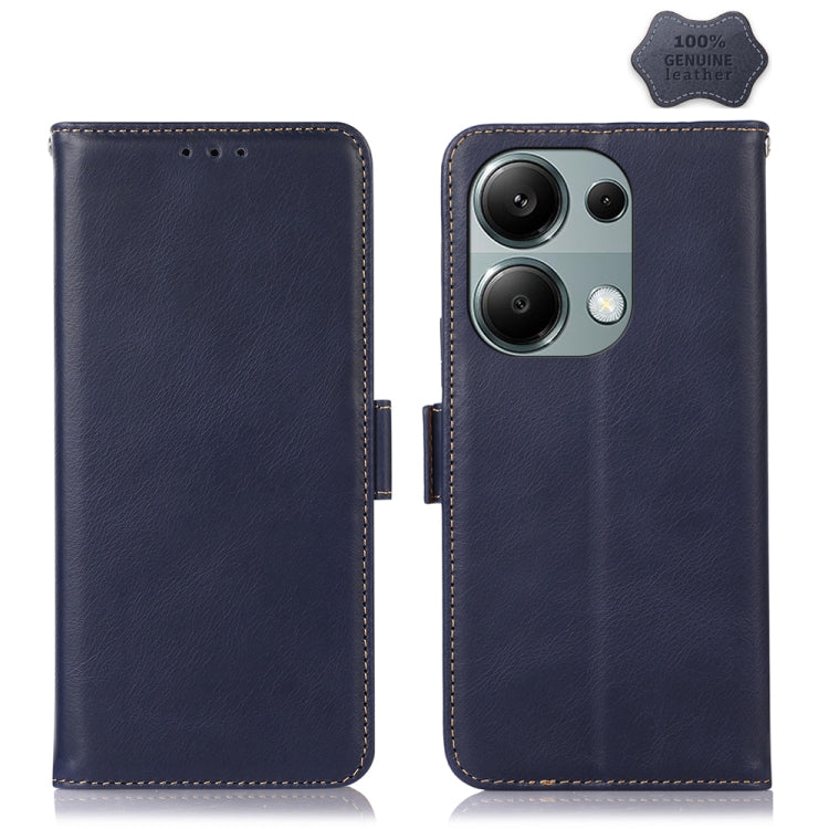 For Xiaomi Redmi Note 13 Pro 4G/Poco M6 Pro Magnetic Crazy Horse Texture Genuine Leather RFID Phone Case(Blue) - Note 13 Pro Cases by PMC Jewellery | Online Shopping South Africa | PMC Jewellery | Buy Now Pay Later Mobicred