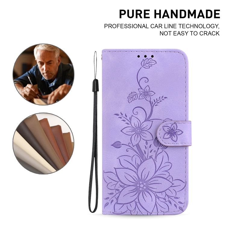 For Honor Magic6 Pro Lily Embossed Leather Phone Case(Purple) - Honor Cases by PMC Jewellery | Online Shopping South Africa | PMC Jewellery | Buy Now Pay Later Mobicred