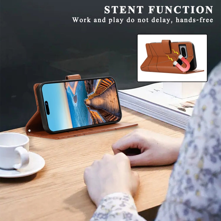 For Google Pixel 7 Pro PU Genuine Leather Texture Embossed Line Phone Case(Brown) - Google Cases by PMC TechLife | Online Shopping South Africa | PMC TechLife