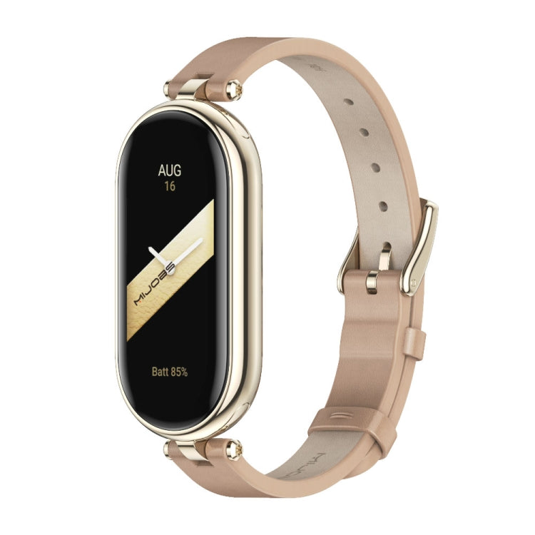 For Xiaomi Smart Band 10 / 9 / 8 Mijobs First Layer Cowhide Watch Band(Apricot Light Gold) - free shipping - PMC TechLife - Order now!