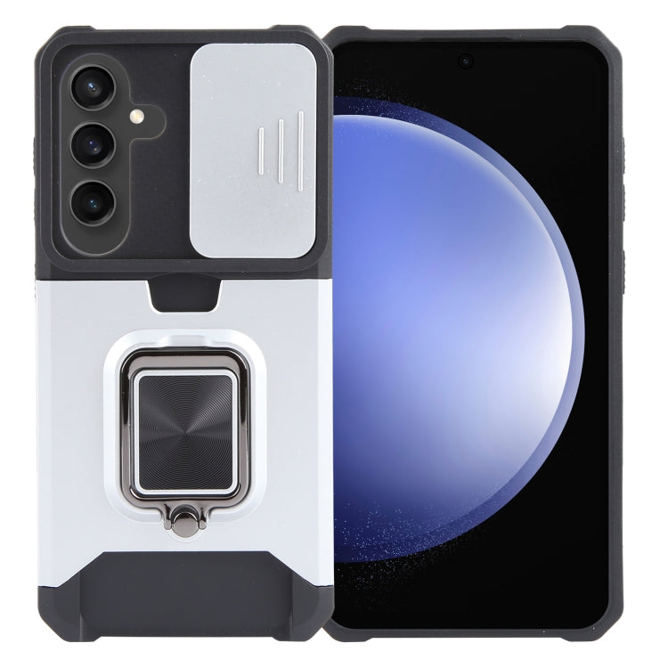 For Samsung Galaxy S24 5G Camera Shield Card Slot PC+TPU Phone Case(Silver) - Galaxy S24 5G Cases by PMC TechLife | Online Shopping South Africa | PMC TechLife
