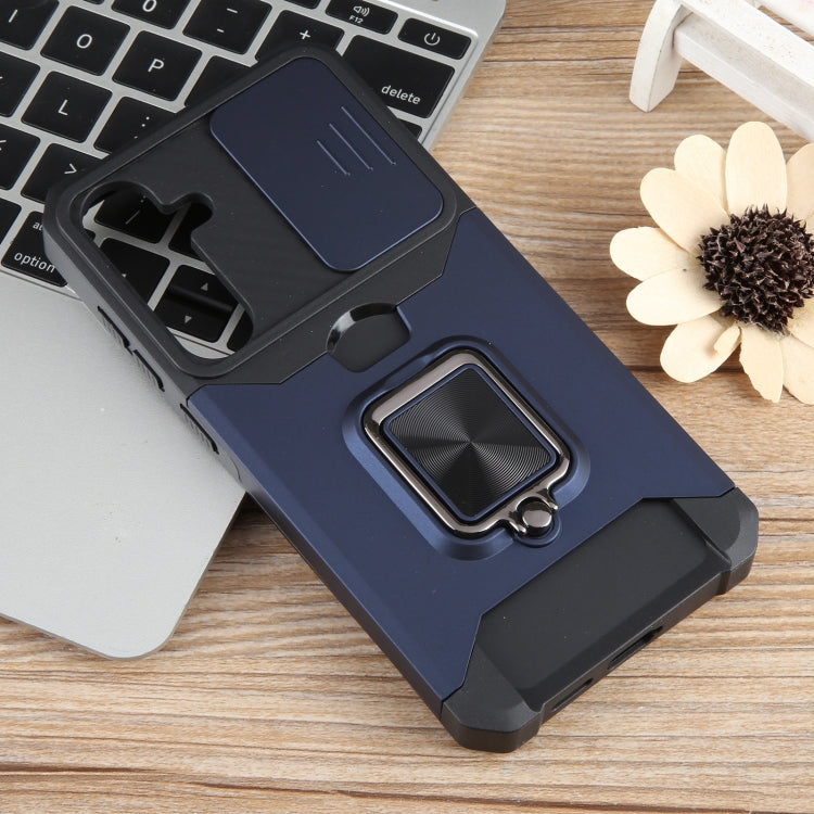 For Samsung Galaxy S24+ 5G Camera Shield Card Slot PC+TPU Phone Case(Blue) - Galaxy S24+ 5G Cases by PMC TechLife | Online Shopping South Africa | PMC TechLife