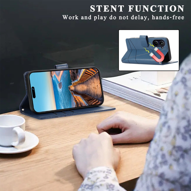 For Realme 10 Pro 5G PU Genuine Leather Texture Embossed Line Phone Case(Blue) - Realme Cases by PMC TechLife | Online Shopping South Africa | PMC TechLife | Buy Now Pay Later Mobicred