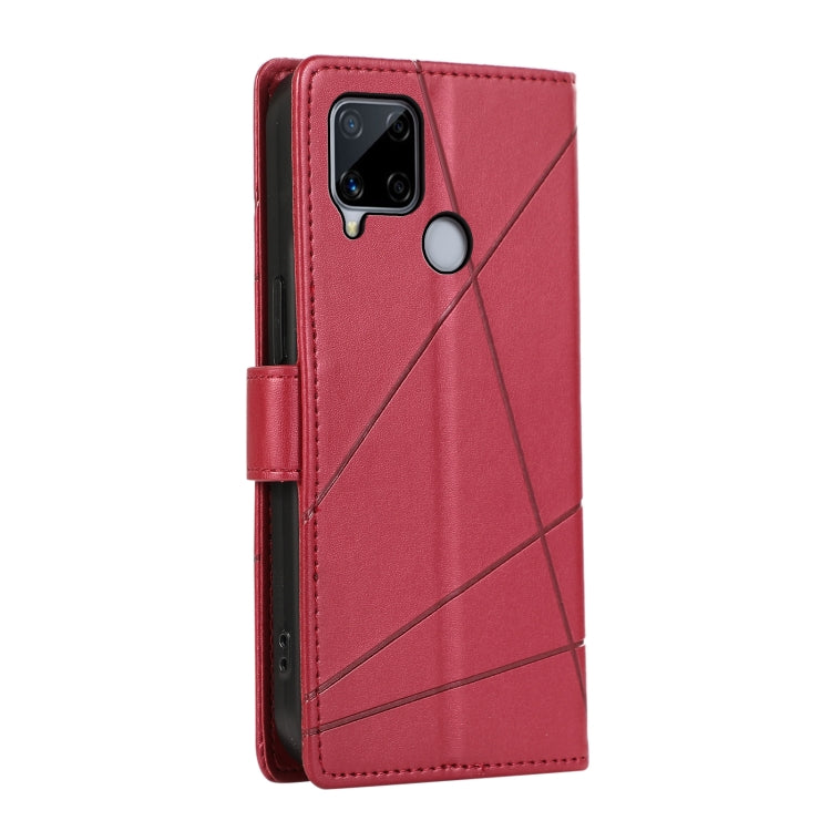 For Realme C15 / C25 / Narzo 30A PU Genuine Leather Texture Embossed Line Phone Case(Red) - Realme Cases by PMC Jewellery | Online Shopping South Africa | PMC Jewellery | Buy Now Pay Later Mobicred