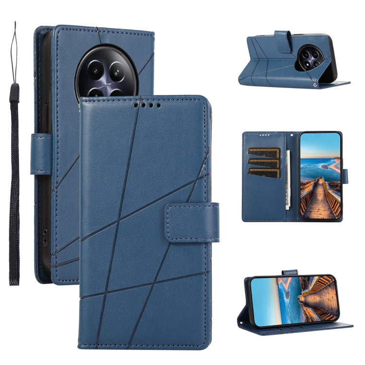 For Realme 12 5G PU Genuine Leather Texture Embossed Line Phone Case(Blue) - free shipping - PMC TechLife - Order now!