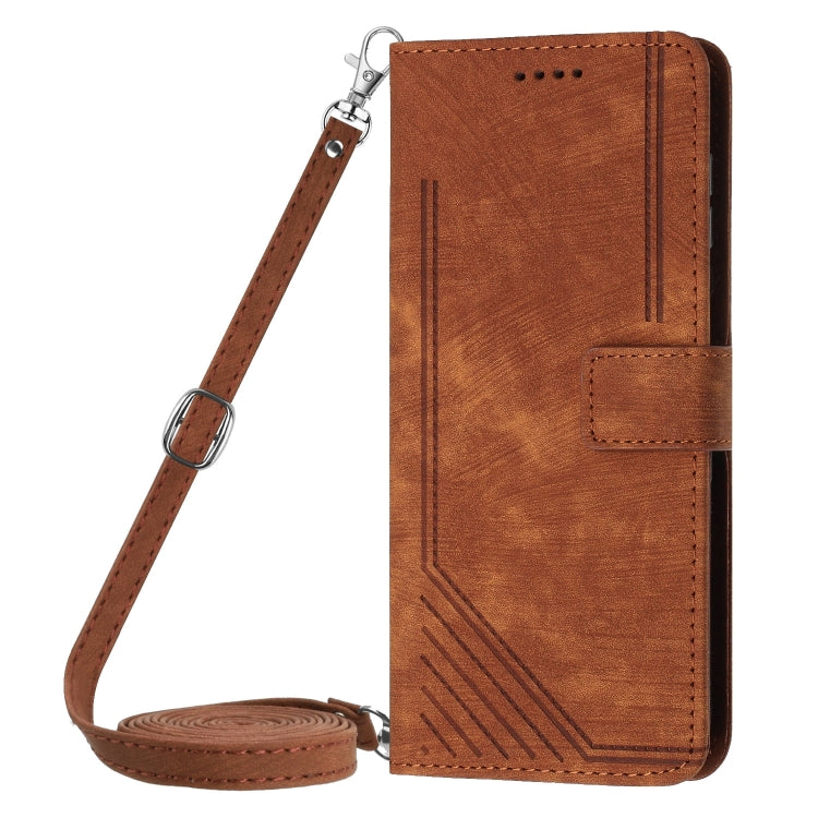 For vivo Y38 5G Skin Feel Stripe Pattern Leather Phone Case with Lanyard(Brown) - vivo Cases by PMC TechLife | Online Shopping South Africa | PMC TechLife | Buy Now Pay Later Mobicred
