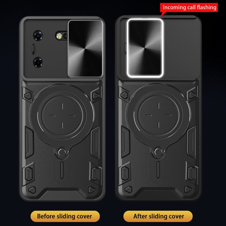 For Tecno Pova 5 CD Texture Sliding Camshield Magnetic Holder Phone Case(Black) - Tecno Cases by PMC TechLife | Online Shopping South Africa | PMC TechLife | Buy Now Pay Later Mobicred