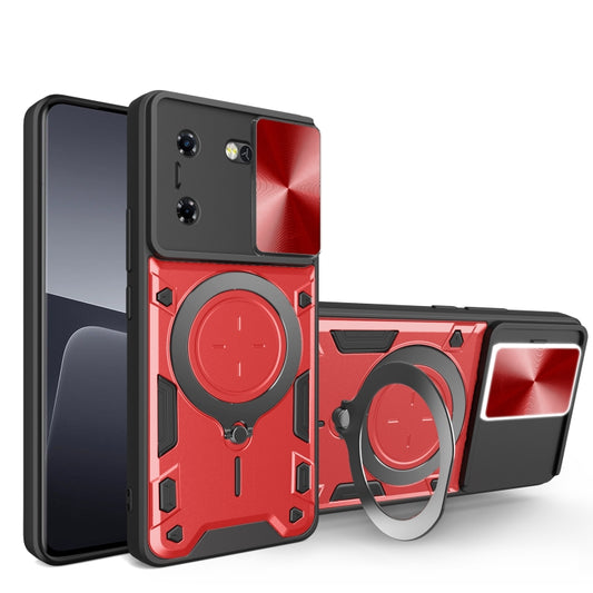 For Tecno Pova 5 CD Texture Sliding Camshield Magnetic Holder Phone Case(Red) - Tecno Cases by PMC Jewellery | Online Shopping South Africa | PMC Jewellery | Buy Now Pay Later Mobicred