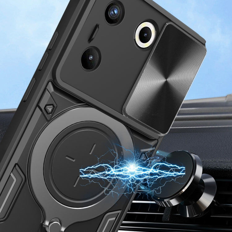 For Tecno Camon 20 Pro 5G CD Texture Sliding Camshield Magnetic Holder Phone Case(Black) - Tecno Cases by PMC TechLife | Online Shopping South Africa | PMC TechLife | Buy Now Pay Later Mobicred