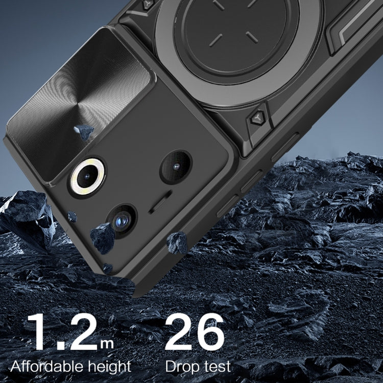 For Tecno Camon 20 Pro 5G CD Texture Sliding Camshield Magnetic Holder Phone Case(Black) - Tecno Cases by PMC TechLife | Online Shopping South Africa | PMC TechLife | Buy Now Pay Later Mobicred