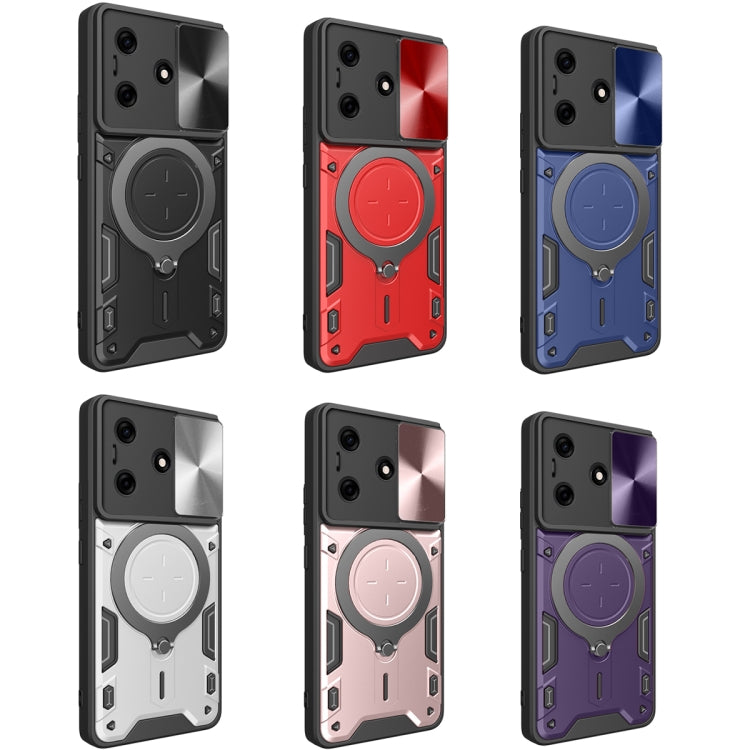 For Tecno Spark 10 / Spark 10C CD Texture Sliding Camshield Magnetic Holder Phone Case(Blue) - Tecno Cases by PMC TechLife | Online Shopping South Africa | PMC TechLife | Buy Now Pay Later Mobicred