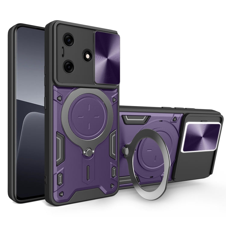 For Tecno Spark 10 / Spark 10C CD Texture Sliding Camshield Magnetic Holder Phone Case(Purple) - Tecno Cases by PMC TechLife | Online Shopping South Africa | PMC TechLife | Buy Now Pay Later Mobicred