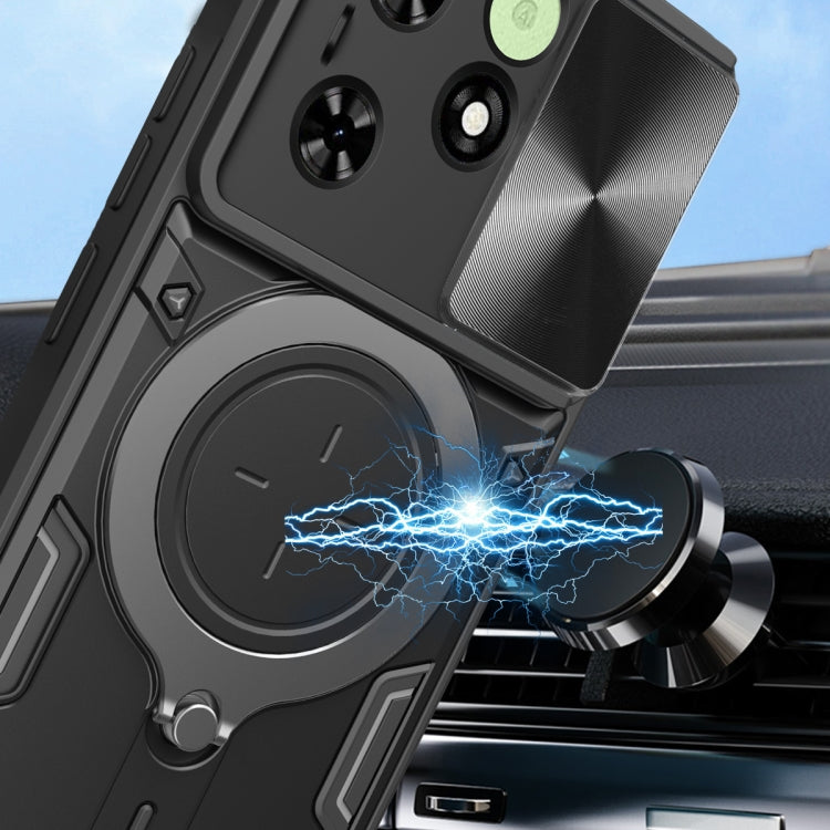 For Tecno Spark Go 2024/Spark 20 CD Texture Sliding Camshield Magnetic Holder Phone Case(Black) - Tecno Cases by PMC TechLife | Online Shopping South Africa | PMC TechLife | Buy Now Pay Later Mobicred