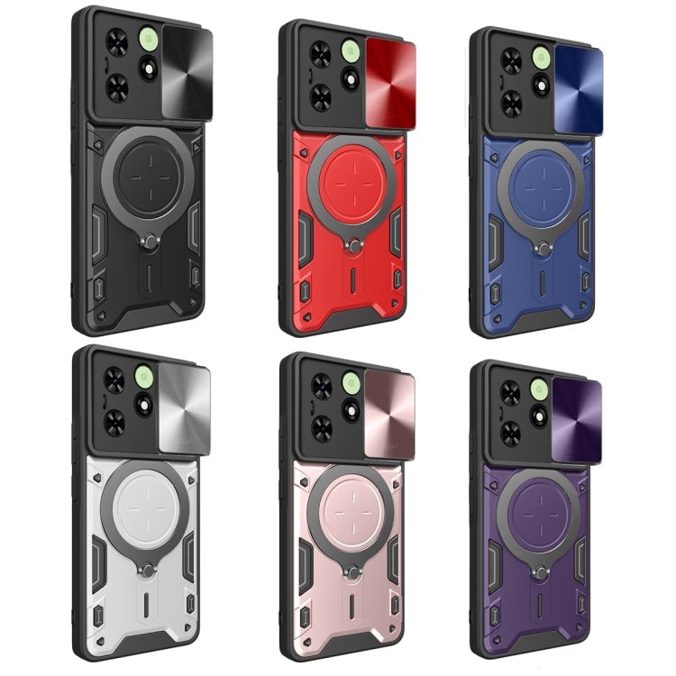 For Tecno Spark Go 2024/Spark 20 CD Texture Sliding Camshield Magnetic Holder Phone Case(Silver) - Tecno Cases by PMC TechLife | Online Shopping South Africa | PMC TechLife | Buy Now Pay Later Mobicred